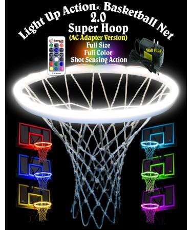 Light Up Action Super Hoop 2.0 Neon-Lighting for Basketball-Goals w/Reaction to Rebounds and Shots Scored AC Adapter Version