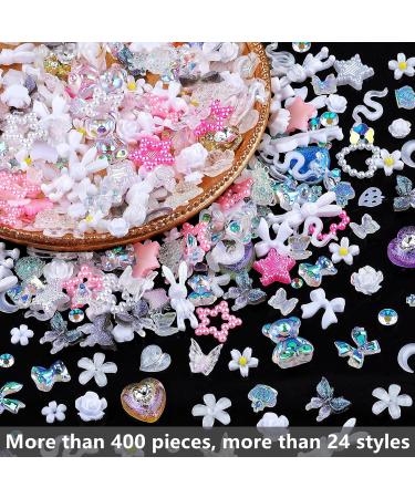 3D Acrylic Nail Charms Kit - Flower Butterfly & Gummy Bear Jewelry | Heart Shaped Flatback Rhinestones | Nail Art Decor with Picker Tools (24 Grids White - Buy Online on GoSupps.com