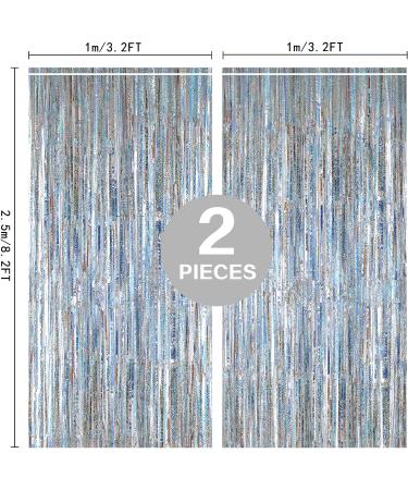 2 Pack Silver Metallic Tinsel Foil Fringe Curtains - 3.2ft x 8.2ft - Party Backdrop for Birthday, Graduation, Shower Decor - Buy Online on GoSupps.com