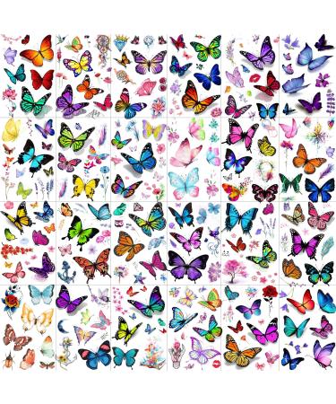 Bilizar 24 Sheets 155+ PCS 3D Colorful Butterfly Temporary Tattoos For Women Arm Boobs  Watercolor Butterfly Tattoos Stickers  Long Lasting Small Fake Tattoos For Kids Girls Adult Neck Cholo Lavender