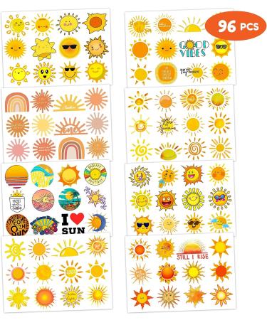 Sun Tattoo Temporary Tattoos 96 PCS - Birthday Party Decorations & Favors for Kids - Classroom Rewards & Prizes - Green Theme - Buy Online on GoSupps.com