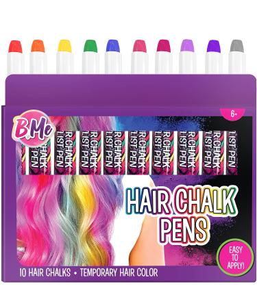 Hair Chalk Pens Set - Creative Hair Chalk Stylist Salon for Girls - Temporary Hair Color Kit with 10 Rainbow Hair Chalk Pens- Festival, Party Dress Up - Washable Hair Dye Set for Kids Age 6+