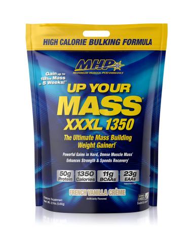 MHP UYM XXXL 1350 Mass Building Weight Gainer Muscle Mass Gains w/50g Protein High Calories 11g BCAAs Leucine French Vanilla Creme 16 Servings French Vanilla 12 Pound (Pack of 1)