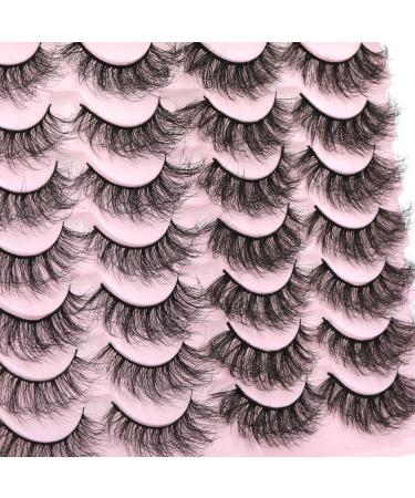 ALICROWN Eyelashes 6D Faux Mink Lashes Fluffy False Eyelashes 14 Pairs 2 Styles False Eyelashes Wispy Dramatic Lashes Soft Reusable Fake Eyelashes B-14Pairs