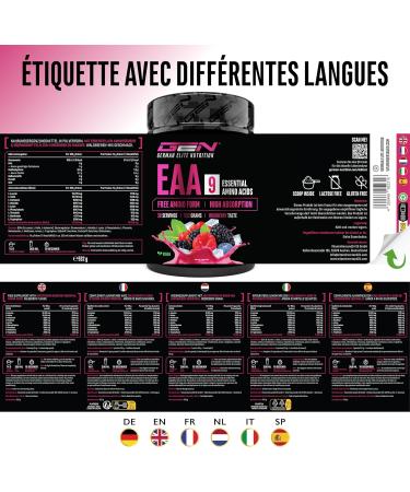  GEN GERMAN ELITE NUTRITION EAA powder 532g (38 servings) - The 9 essential amino acids incl. histidine & BCAA - Human Code formula - Vegan - Very good s - Buy Online on GoSupps.com
