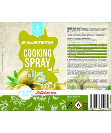  ALLNUTRITION ALLNUTRITION Cooking Spray Oil for Cooking Frying and Pastry - Gluten Free Vegetable Oil - Low Fat - No Added Salt - 200ml - Olive Oil - Buy Online on GoSupps.com