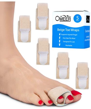 Omeer 5 Pack Beige Hammer Toe Corrector Toe Splint For Broken Toes are Washable and Reusable Toe Wraps For Injured Toes
