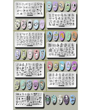 Cat Unicorn Nail Stamping Plate Set - 7pcs Cute Animal Design Stamper Kit with Star, Heart, Mermaid, Alien, Dinosaur Stamp Templates - Buy Online on GoSupps.com
