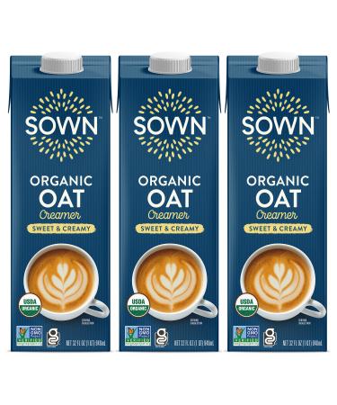 SOWN Organic Oat Creamer Sweet & Creamy - Barista Oat Milk Non Dairy Coffee Creamer - Plant Based, Dairy-Free, Vegan, Gluten-Free, Non-GMO, Shelf Stable - 32oz (Pack of 3) Sweet & Creamy 32 Fl Oz (Pack of 3)