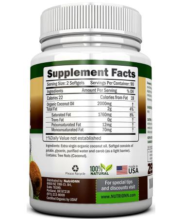 Organic Coconut Oil Capsules - 180 Softgels - 4000mg Daily - USDA Certified - Cold-Pressed Virgin Oil for Hair, Skin, Acne - Buy Online on GoSupps.com