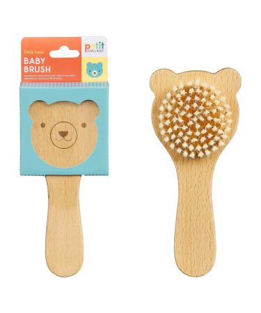 Petit Collage Wooden Baby Hairbrush   Soft Bristle Brush Made of FSC-Certified Beech Wood with Cute Bear Design