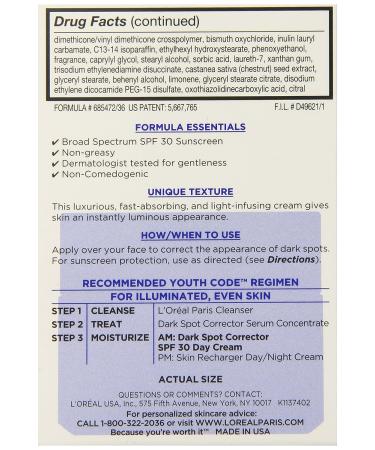 L'Oreal Paris Youth Code Dark Spot Corrector SPF 30 - Facial Day Cream - Buy Online on GoSupps.com