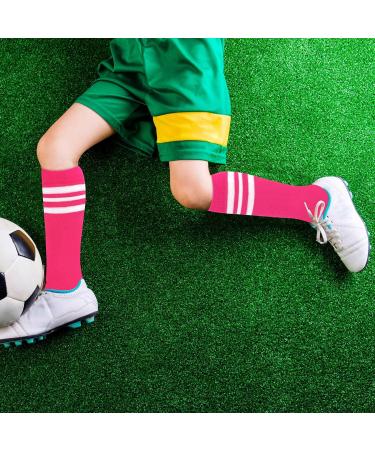Kids Toddler Soccer Socks - 2 Pack Knee High Cotton Striped Tube Socks (3-6 Years) - Hot Pink/White, Black/White - Buy Online on GoSupps.com