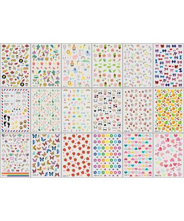 JMEOWIO 18 Sheets Cute Nail Stickers for Kids Nail Art Stickers Decals Self-Adhesive Heart Flower Rainbow Fruit Nail Supplies Nail Art Design Decoration Accessories - Buy Online on GoSupps.com