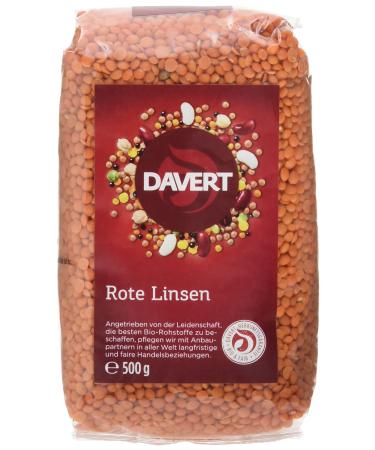 Davert Whole Red Lentils Pack of 4 (4 x 500 g) - Organic
