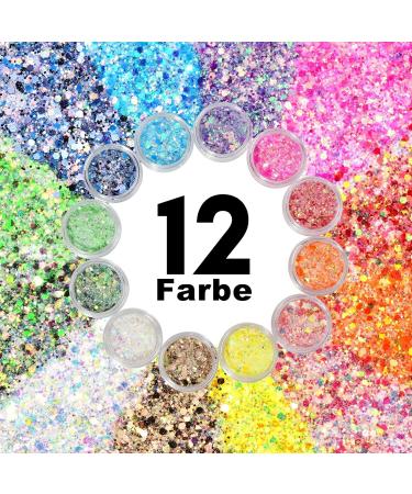 Luminous Glitter Face Set - 12 Fluorescent Chunky Sequins for Festival Makeup Face Nails & Hair | Masquerade Party Glitter - Buy Online on GoSupps.com