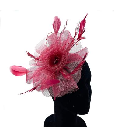 Ladies Feather Fasciantor Clip/Aliceband Hair Piece Weddings Races Royal Ascot (Burgundy) - Buy Online on GoSupps.com