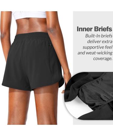 Soothfeel Women's High Waisted Running Shorts with Zipper Pockets - Black, Large - Buy Online on GoSupps.com