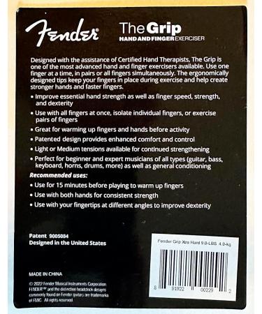 Fender GRIP Hand & Finger Exerciser - Xtra Hard 9lbs | Best Ergonomic Finger Strengthener for Guitar Bass & Violin Players - Buy Online on GoSupps.com