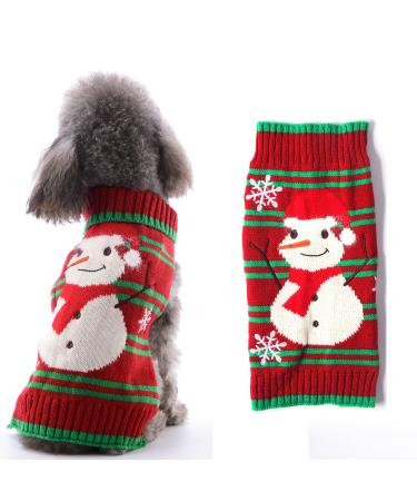 Hrttsy Christmas dog sweater winter warm dog cat sweater clothing pets coat costume puppy sweater pullover clothing for small medium-sized dogs big dog pet sweater small red-green striped snowman
