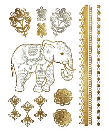 Gold Metallic Henna Temporary Tattoos - 75+ Designs Elephants, Flowers, Evil Eye & More! Waterproof, Non-Toxic, Long Lasting - Ideal for Beach, Festivals, Parties - Buy Online on GoSupps.com