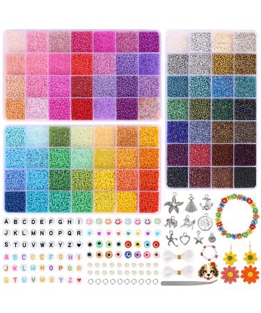 Seed Beads 16000pcs 3mm 36 Color Glass Beads for Bracelet Making Kit  Aesthetic Glass Seed Beads with 22 Different Beads Charms Kit for DIY Bracelet  Necklace Ring Making (3mm)
