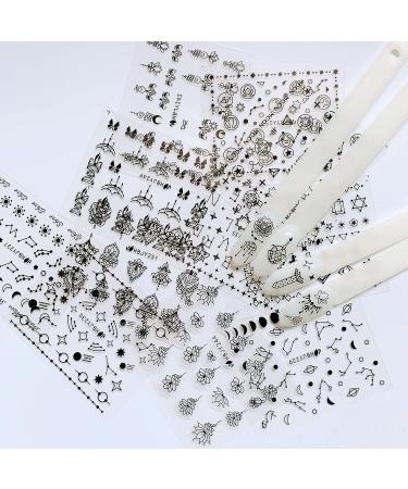 Nail Angel 24 Sheets Black Nail Art Sticker Set - Moon, Star, Flower Shapes | Variety of Patterns Mix Sticker Sheets 10056 - Buy Online on GoSupps.com