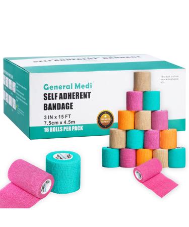 Self-Adherent Cohesive Tape Strong Sports Tape for Wrist Ankle Sprains & Swelling (3 x 5 Yards 16 Count) 3 x 5 Yards 16 Count