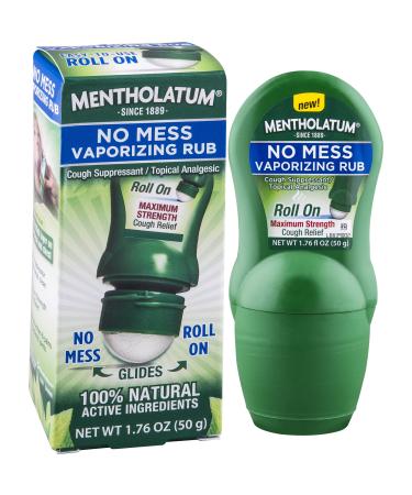 Mentholatum No Mess Vaporizing Rub with Easy-to-use Roll On Applicator, 1.76 Ounce (50g) - 100% Natural Active Ingredients for Maximum Strength Cough Relief 1.76 Ounce (Pack of 1)