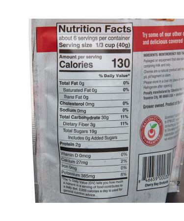 Cherry Bay Orchards Dried Unsweetened Montmorency Tart Cherries - 8oz Bag - All Natural & Kosher Certified - Gluten & GMO Free - Buy Online on GoSupps.com