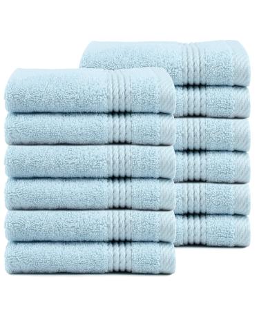 Lara Quick Dry Extra Soft and Absorbent 100% Turkish Terry Cotton Washcloths Pack of 12 (ICE Blue)