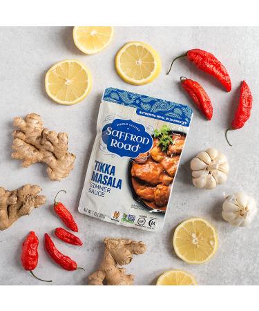 Saffron Road Tikka Masala Simmer Sauce - Non-GMO, Gluten-Free, Halal, Kosher, Vegetarian (7 oz, Pack of 8) - Buy Online on GoSupps.com