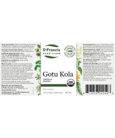 St Francis Herb Farm Gotu Kola Organic Herbal Tincture Extract | Used in Herbal Medicine as a calmative for restlessness and nervousness and also as a tonic for the mind and to improve memory (50 ml) - Buy Online on GoSupps.com