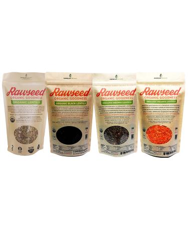 Rawseed Organic Certified Lentils, Black,Orange,Brown,French Total 8 Lbs 4 Pack 2 lb, 1 of Each One 2 Pound (Pack of 4)
