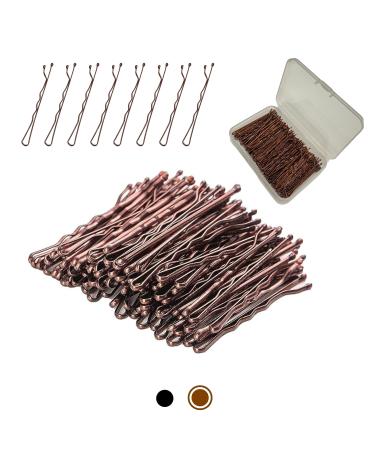 PARSHOR 150 Pcs Bobby Pins for Brown Hair | Long Hair Pins for Women with Storage Box | 5cm Hair Grips Brown Kirby Grips Suitable for all Hair Types