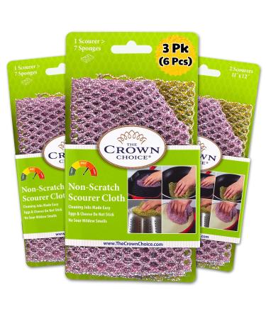 The Crown Choice Heavy Duty Non-Scratch Dish Scrubbers for Cleaning Dishes & Pots (6Pcs) - Replace Kitchen Sponges for Dishwashing with Our Scouring Pads - Try Our Alternative Dish Washing Scrub Sponge Scrubber Pack 3pk Scourer (6pcs)