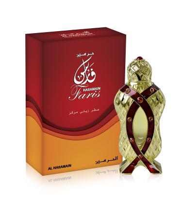 Al Haramain Faris - Long Lasting Mini Perfume for Women and Men - Fragrance Oil with Bergamot Jasmine Musk and Vanilla - Perfume Oil - 0.4 oz