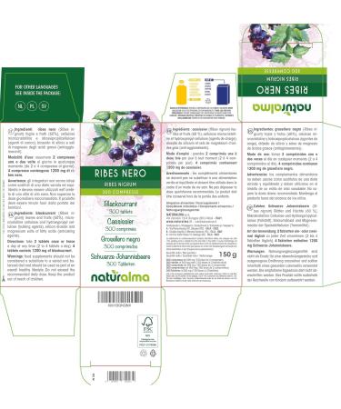 Blackcurrant (Ribes nigrum) leaves and fruits Naturalma | 150g | 300 tablets of 500 mg | Dietary supplement | Natural and Vegan - Buy Online on GoSupps.com