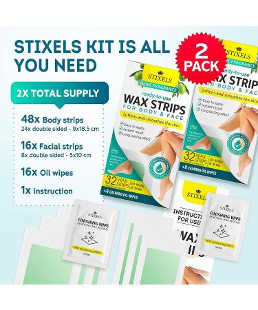 Wax Strips for Hair Removal - 80 Count Waxing Kit for Women & Men - Face, Body, Legs, Arms, Armpits, Bikini - Includes 48 Body Strips, 16 Face Strips, 16 Oil Wipes - Hair Remover Wax Kit (2 Pack) - Buy Online on GoSupps.com