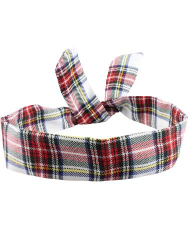 Wire Headband Head Wrap White Tartan