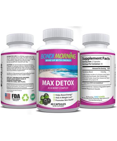 Max Detox Dietary Supplement | Natural & Safe Formula with Acai Berry, Papaya & Ginger | Promotes Colon Cleansing | 60 Capsules - Buy Online on GoSupps.com