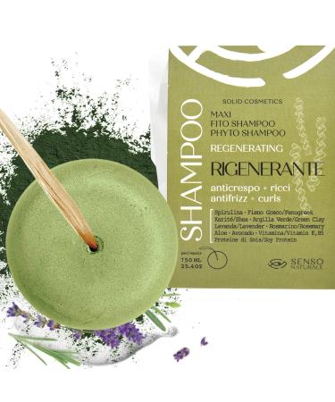 Senso Naturale Anti-Frizz Regenerating Solid Shampoo for Curly Hair with Spirulina Fenugreek Green Clay Natural Organic Vegan and Ecological pH 4.5-5.5