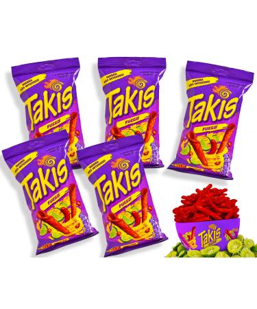 Takis Fuego Chips Box - (Pack of 5) 56g each - Large pack spicy Fuego 56gr - 5 Pack