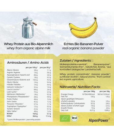 Alpenpower Bio Whey Protein Banana 500g | 100% Natural Additive-Free CFM Protein Powder | Premium Organic Alpine Milk - Buy Online on GoSupps.com