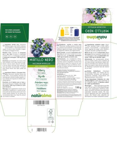Bilberry European Blueberry Leaves & Fruits NATURALMA | 150g 300 Tablets 500mg | Food Supplement Vegan - Buy Online on GoSupps.com