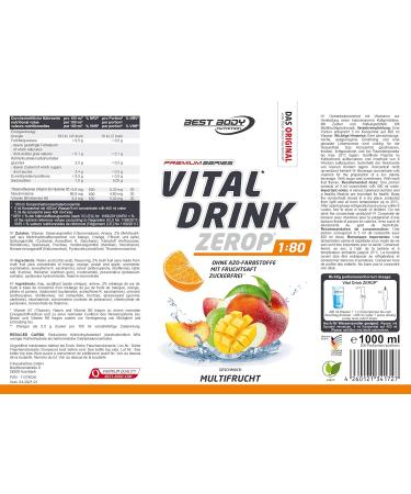 Best Body Nutrition Vital Drink Zerop - Sugar-Free Multi-Fruit Syrup Concentrate | 1L (Makes 80 Liters) | International Shipping Available - Buy Online on GoSupps.com