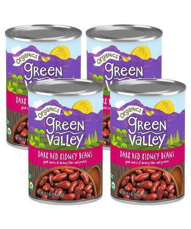 Green Valley Organics Dark Red Kidney Beans | Certified Organic | Deliciously Mild Taste and Firm Texture | Dark Red Color | Good Source of Dietary Fiber & Protein | 15.5 oz can (Pack of 4) 15.5 Ounce (Pack of 4)