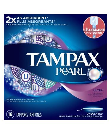 Tampax Pearl Tampons with Plastic Applicator Ultra Absorbency Unscented 18 Count - Pack of 12 (216 Count Total)
