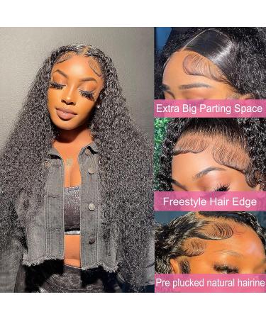 4GIRL4EVER 24 Inch Deep Wave Lace Front Wig Human Hair 180% Density 13X4 Frontal Wigs for Black Women - Pre Plucked with Baby Hair, HD Lace, Natural Black - Buy Online on GoSupps.com