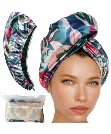 SMPL Objects microfiber-hair wrap towel double-layer curly hair-turban towel for women-satin hair rock cloth for curly hair (tropical leaves)